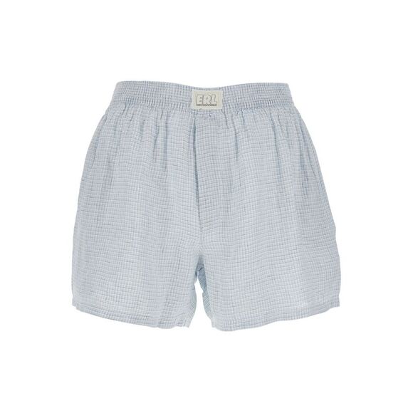 Erl Men Men's Blue Linen 'Boxer' Checkered Shorts